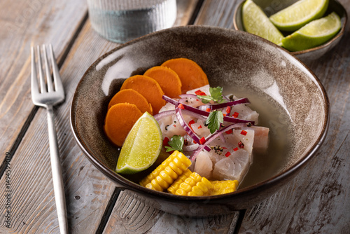 A traditional Peruvian dish is ceviche with white fish