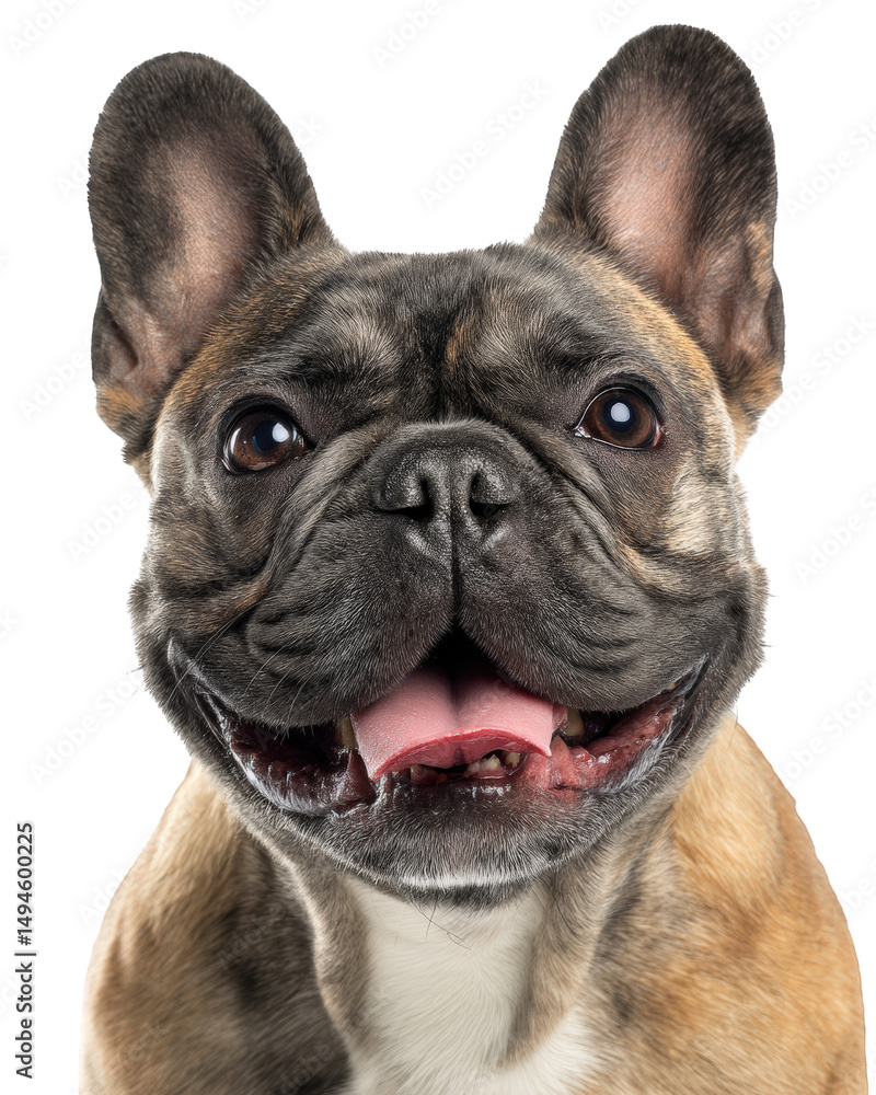 Happy French Bulldog with raised eyebrows and funny grin, showcasing its playful personality and charm. This adorable dog captures attention with its expressive face and joyful demeanor Happy French Bulldog with raised eyebrows and funny grin, showcasing its playful personality and charm. This adorable dog captures attention with its expressive face and joyful demeanor