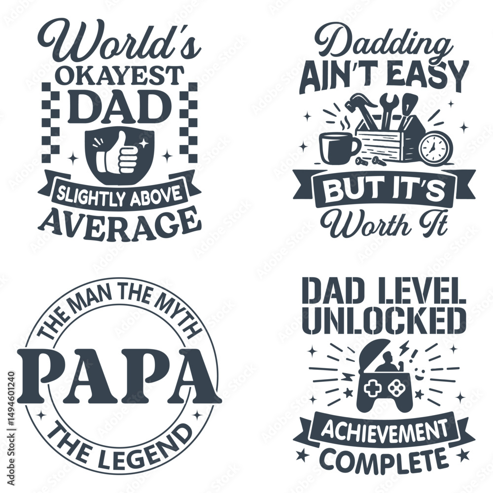 Obraz premium Trendy Fathers Day T-shirt, Happy Father's Day Design Sublimation, Dad Quotes, Bundle Of Daddy Papa Illustration Design, Dad Lover Gift