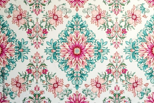 Intricate floral damask pattern in calming pastel shades for interior spaces , elegant, illustration, floral