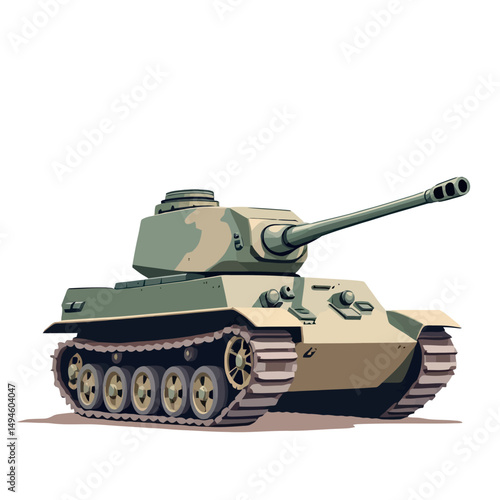Vsai powerful military tank showing its armament on white background