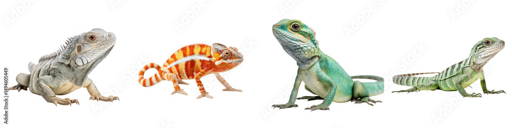 Obraz premium Diverse collection of vibrant exotic lizards and reptiles including geckos chameleons and iguanas showcasing the stunning variety and adaptations found in the natural world