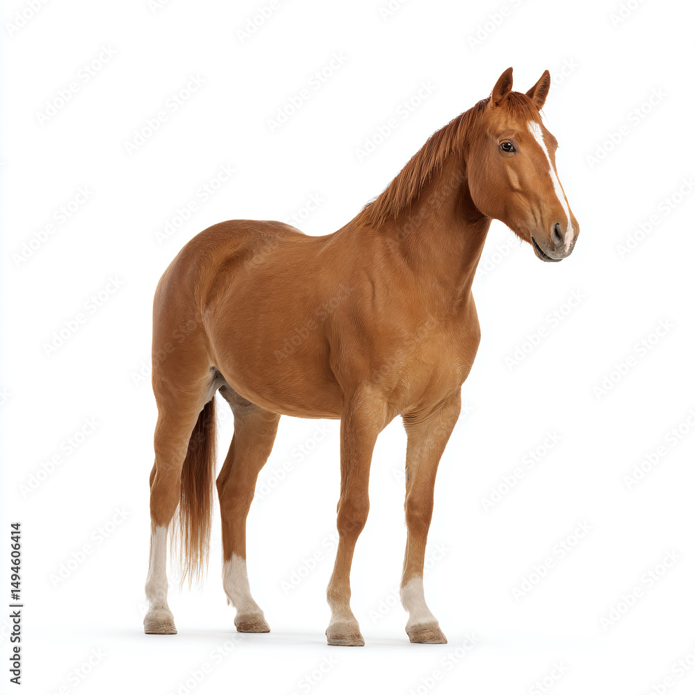 Fototapeta premium a brown horse standing on top of a white floor