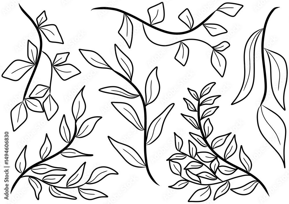 Fototapeta premium Collection botanical line art suitable for Wedding Invitation, save the date, thank you, or greeting card.