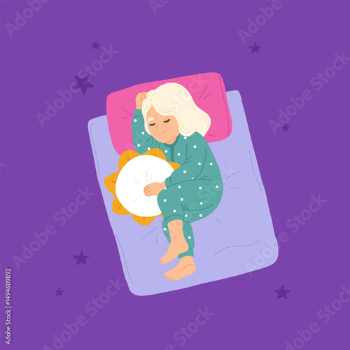 Sleeping babies set. Calm kids asleep, lying and dreaming at night. Cute little boys and girls, sweet children relaxing on pillows. Flat cartoon vector illustrations isolated on white background