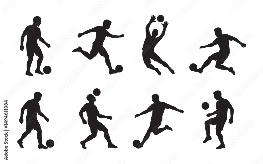Soccer Player Silhouette Vector Set – Football Action Poses Clipart Illustration Soccer Player Silhouette Vector Set – Football Action Poses Clipart Illustration