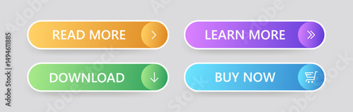 Colorful UI download and buy buttons for Web Design and Marketing vector illustration