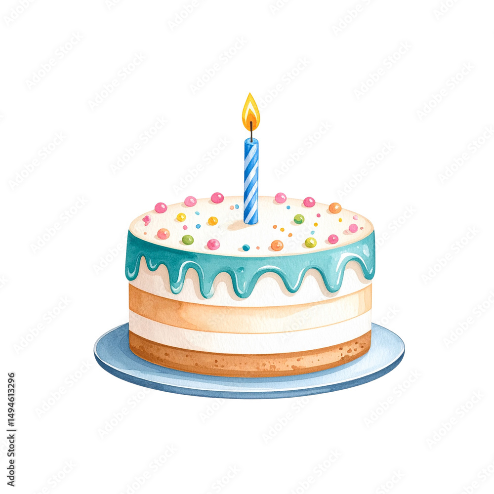 A sweet birthday cake with candles, isolated for a happy celebration A sweet birthday cake with candles, isolated for a happy celebration