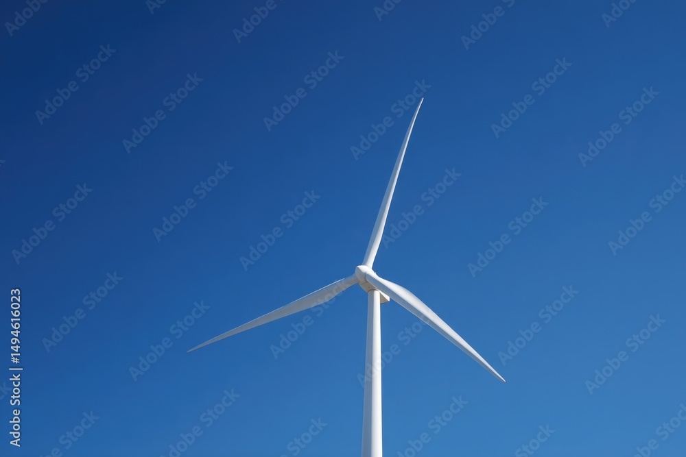 showcase solitary wind turbine against clear blue sky capturing its sleek and eco-friendly design in minimalistic style showcase solitary wind turbine against clear blue sky capturing its sleek and eco-friendly design in minimalistic style