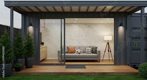 Wallpaper Mural Modern Shipping Container Home with Cozy Interior and Patio Torontodigital.ca
