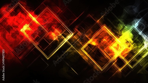 Abstract design with vibrant hues and geometric shapes.