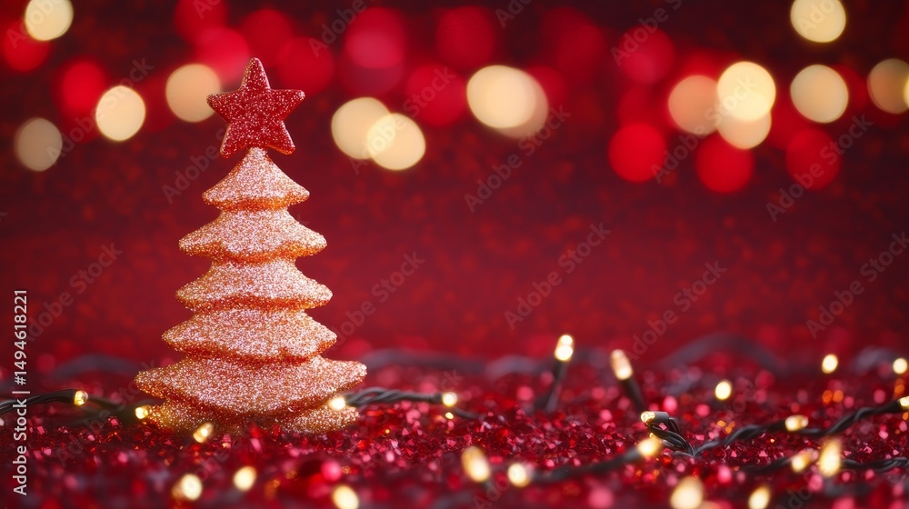 Christmas Sparkles Festive Glitter Tree, Lights, and Warm Holiday Glow on Red Background Christmas Sparkles Festive Glitter Tree, Lights, and Warm Holiday Glow on Red Background