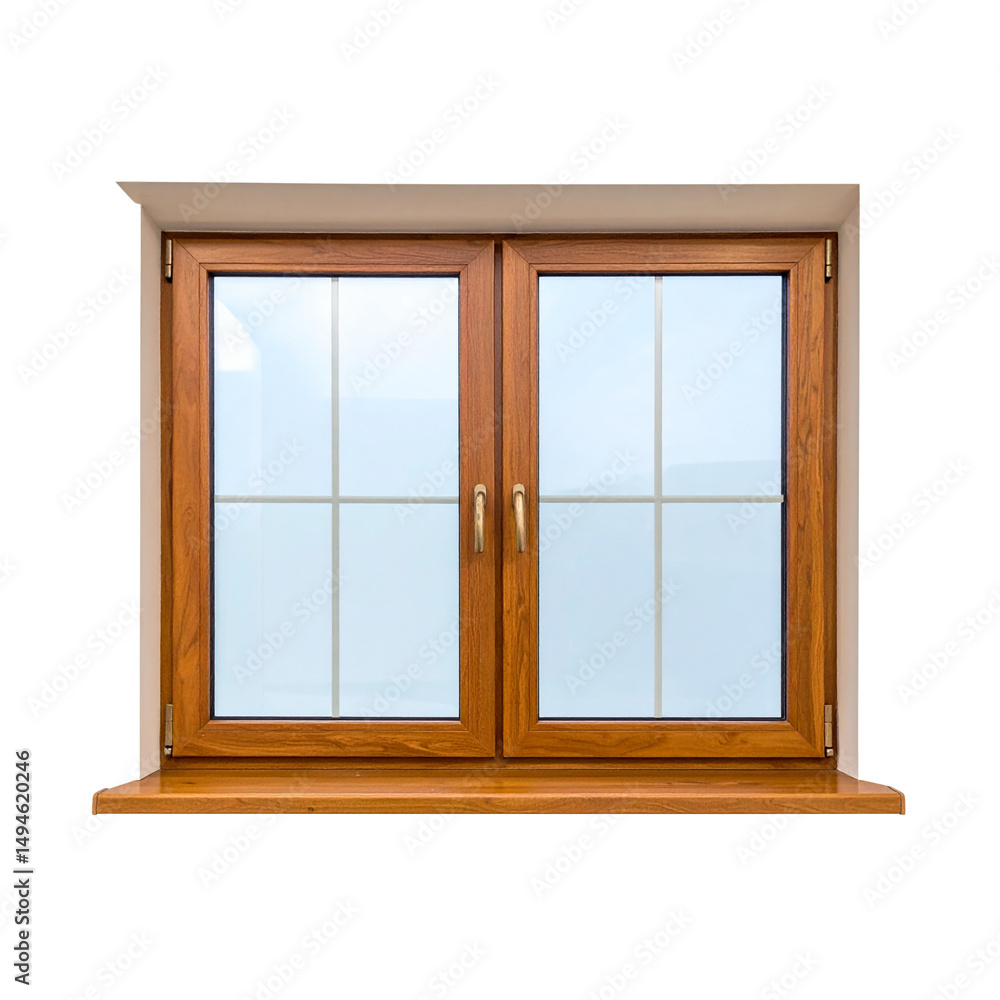 Fototapeta premium wooden window with wooden shutters isolated