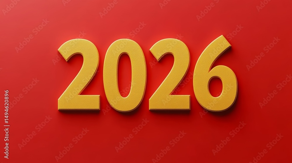 2026 Gold Number Render On Red Background, New Year Celebration Banner, 3D Illustration 2026 Gold Number Render On Red Background, New Year Celebration Banner, 3D Illustration