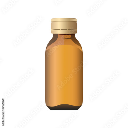 Realistic brown medical glass bottle vector illustration with highlights and shadows. Ideal for pharmaceutical, packaging, and healthcare design. Isolated on white.