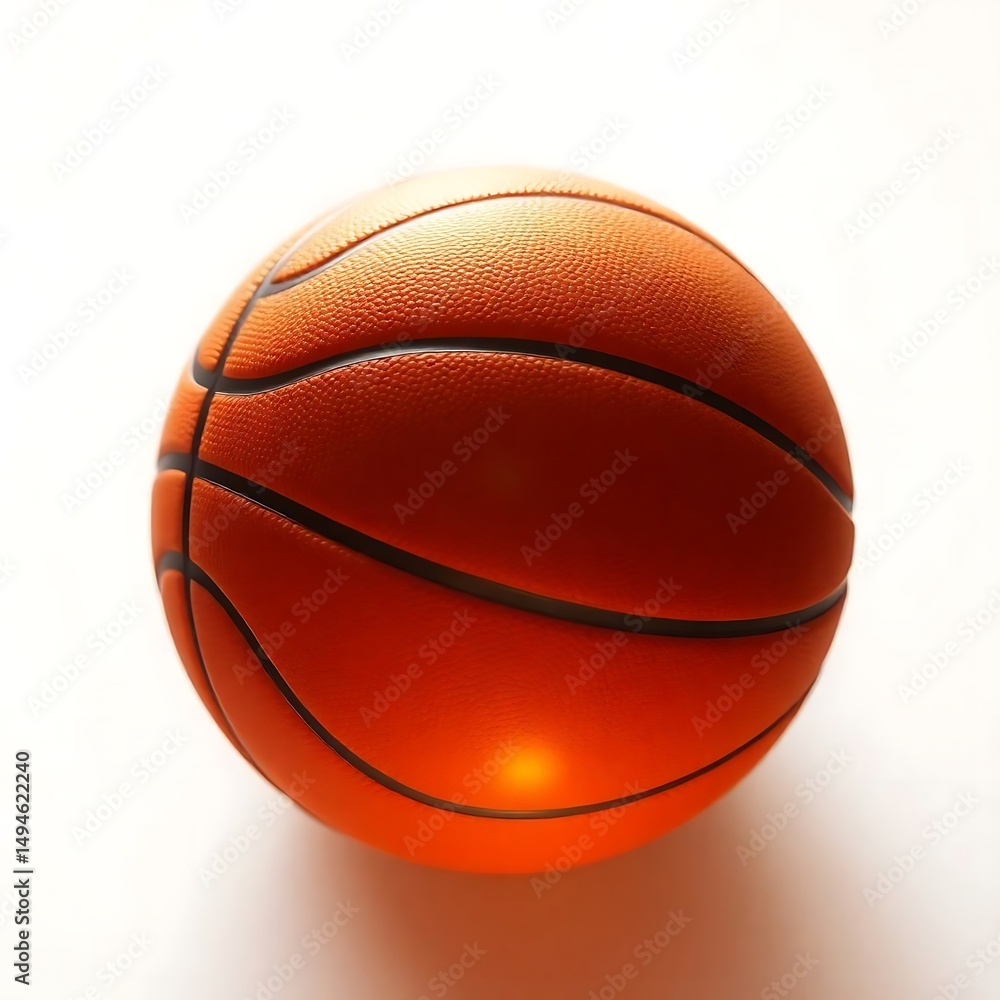 Fototapeta premium A deflated basketball lying flat with visible creases and wrinkles. Photographed on white to focus on its unusual shape and condition.