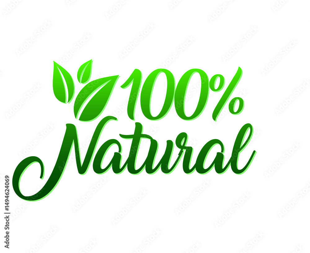 Fototapeta premium Clean and simple 100% natural icon symbolizing purity, organic quality, eco-friendly products, featuring leaf and nature-inspired design for sustainable and healthy lifestyle branding.