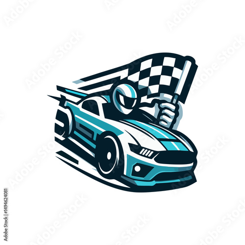 Cartoon Racing Mascot Character Design in Vector Style with Speed Adrenaline Fast Track Championship Logo Dynamic Sporty Car Illustration for Team Logo Sticker Badge and Icon