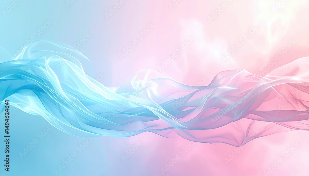 Fototapeta premium Flowing blue and pink fabric abstracts studio digital art ethereal environment wide angle fluid motion concept