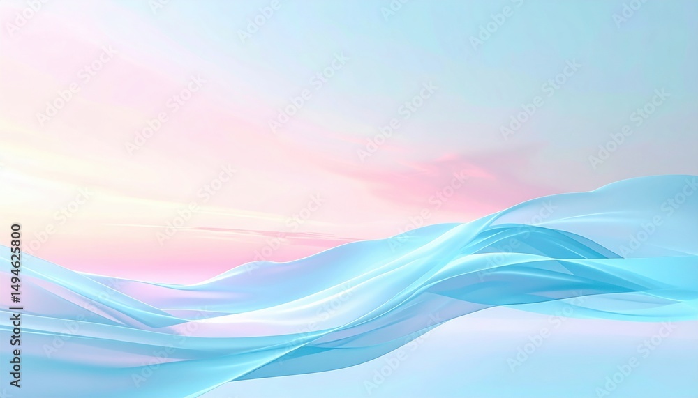 Fototapeta premium Flowing waves of soft blue and pink tones serene landscape digital art tranquil environment abstract viewpoint