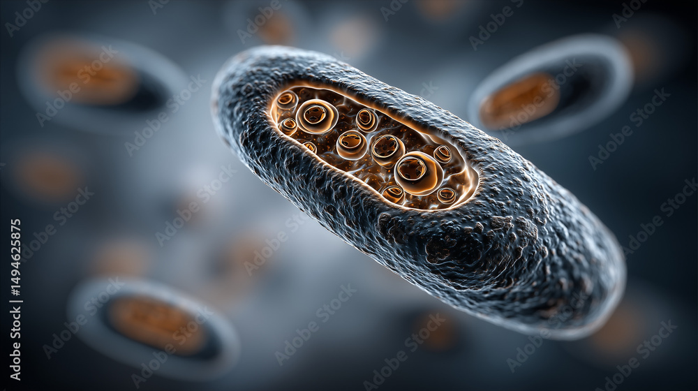 Elongated protozoa in a detailed microscopic view with organelles Elongated protozoa in a detailed microscopic view with organelles