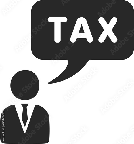 Businessman advisor with tax speech bubble, solid icon vector.