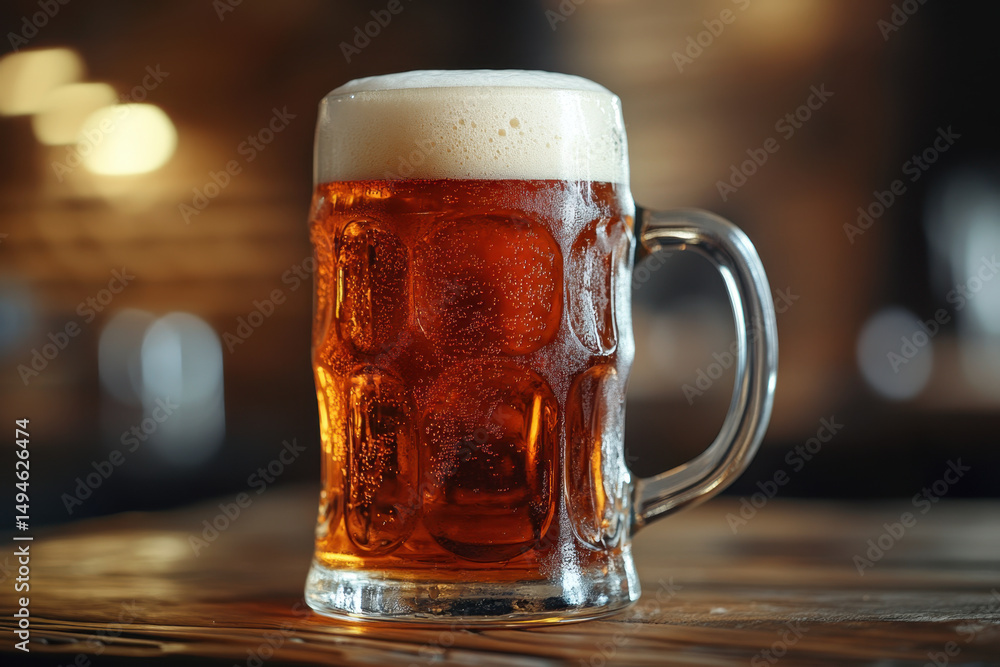Glass of beer on table. Glass of beer on table.