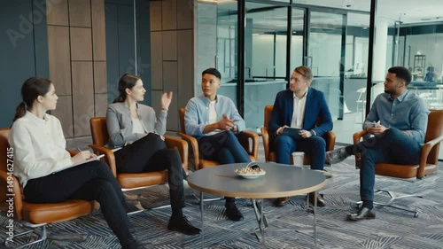 People Having Round Table Discussion in Modern Office