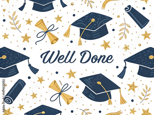 Graduation Seamless Pattern with Caps and Diplomas