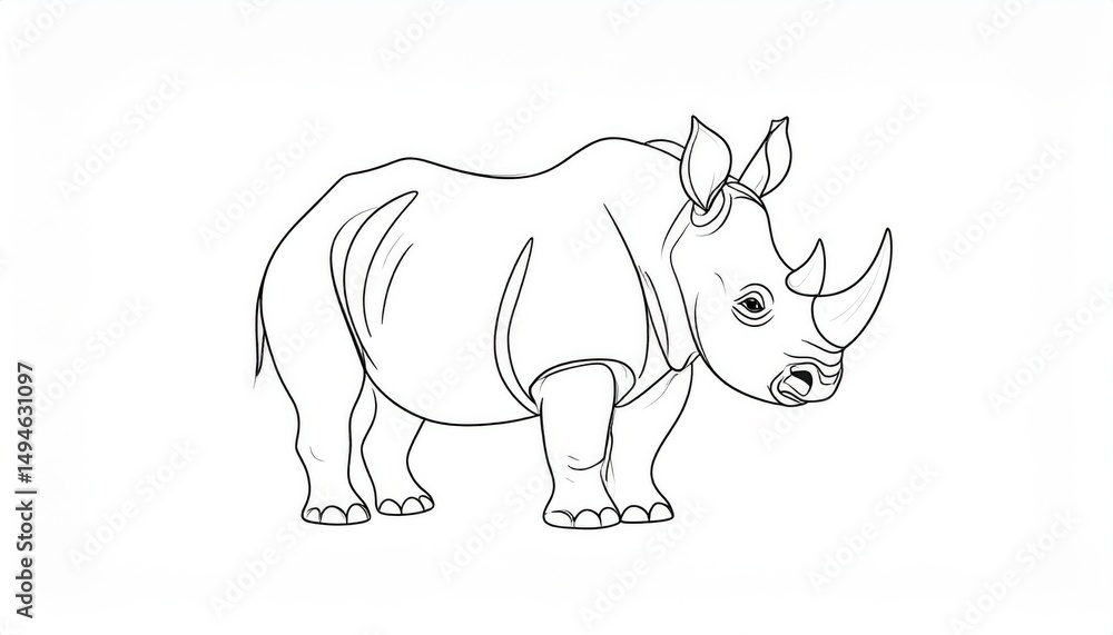 Fototapeta premium Simple outline drawing of a rhinoceros.