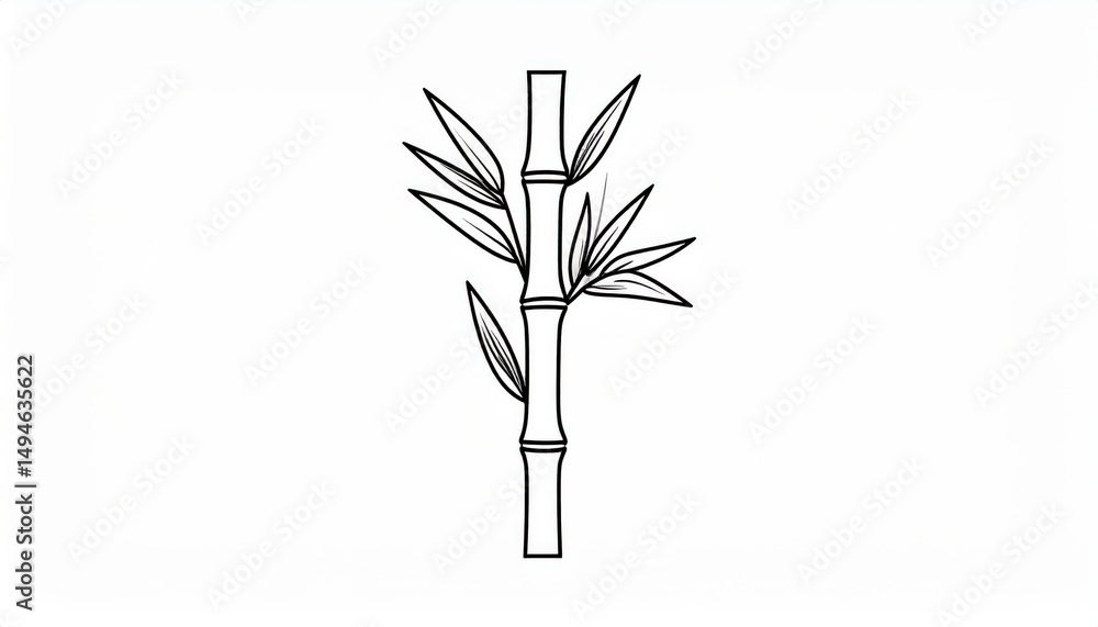Obraz premium Simple black and white drawing of a bamboo stalk with leaves.