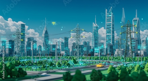 Smart City Power Grid: A Vibrant Low-Poly Metropolis