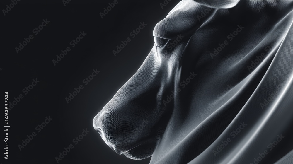 A close-up view of a horse's head, capturing its majestic features in soft lighting. A close-up view of a horse's head, capturing its majestic features in soft lighting.
