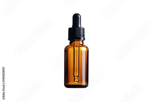 Obraz na płótnie Amber glass dropper bottle with black cap, perfect for essential oils or serums, isolated on a transparent background w salonie
