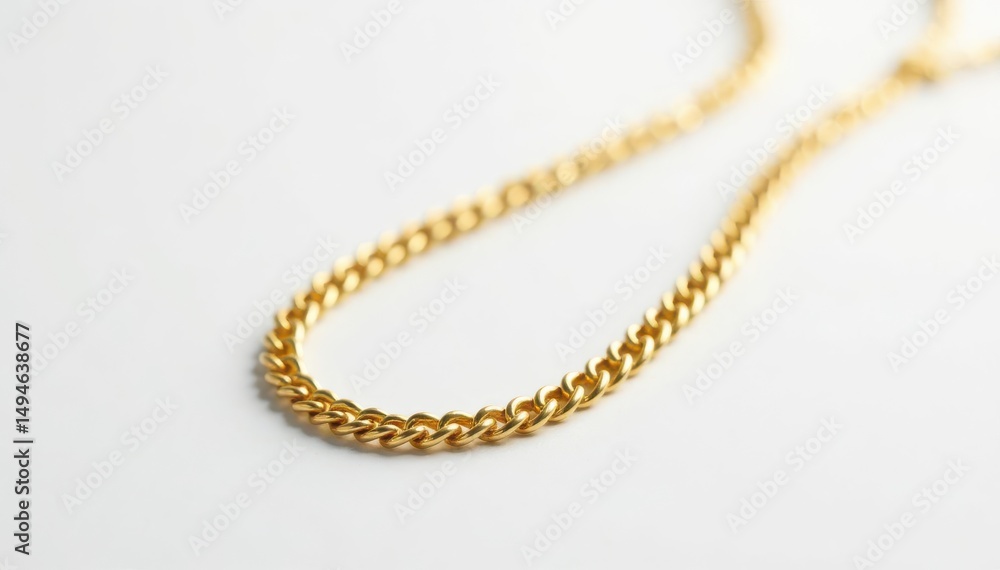 Studio shot of a single gold chain on white backdrop, jewelry, detail, bboy Studio shot of a single gold chain on white backdrop, jewelry, detail, bboy