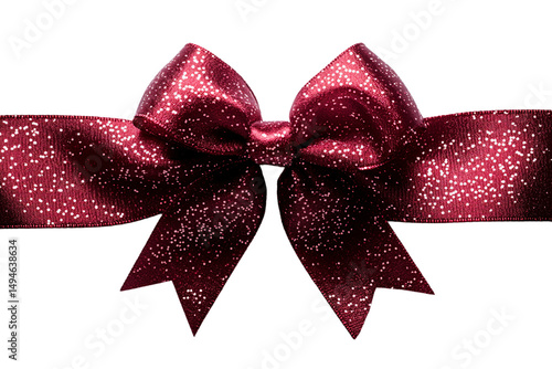 Obraz na płótnie Burgundy satin ribbon bow with white sparkly pattern throughout, isolated on a transparent background w salonie