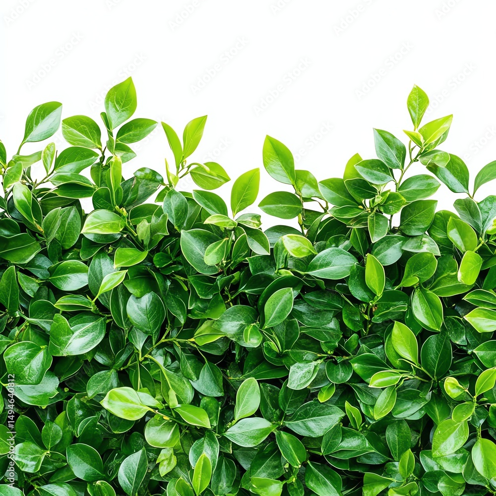 Fototapeta premium Green leaves background, fresh and vibrant foliage, isolated on white.