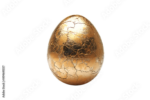 Obraz na płótnie Golden egg with cracked texture and metallic shine reflecting light dramatically, isolated on a transparent background w salonie