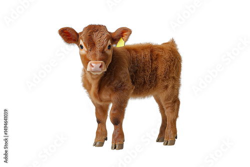 Obraz na płótnie Ginger-colored calf with bright blue eyes and pink muzzle, isolated on a transparent background w salonie