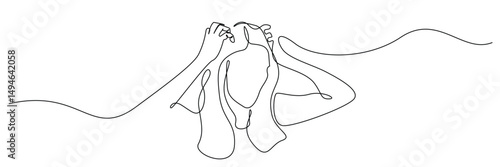 continuous line drawing of woman having hair problem.single line drawing of woman with hair dandruff,hair loss,gray hair,itchy head.line art vector illustration
