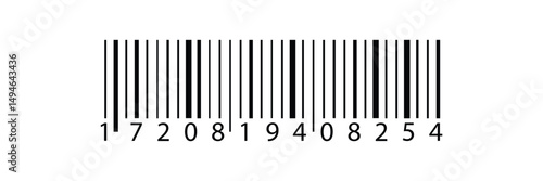 Barcode icon. EAN-13 bar code isolated on white background. Barcode labels for scanning, retail store product ID labeling. Simple fake bar code.
