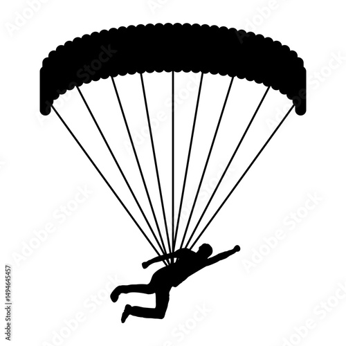 Silhouette of a Skydiver with Parachute in Flight
