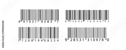 Barcode icon. EAN-13 bar code isolated on white background. Barcode labels for scanning, retail store product ID labeling. Simple fake bar code.
