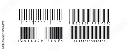 Barcode icon. EAN-13 bar code isolated on white background. Barcode labels for scanning, retail store product ID labeling. Simple fake bar code.

