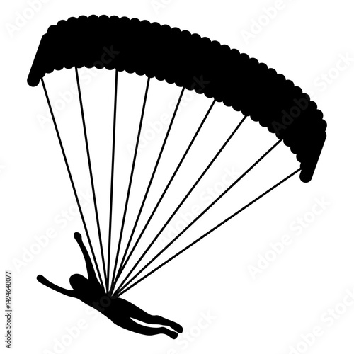 Silhouette of a Skydiver with Parachute in Flight