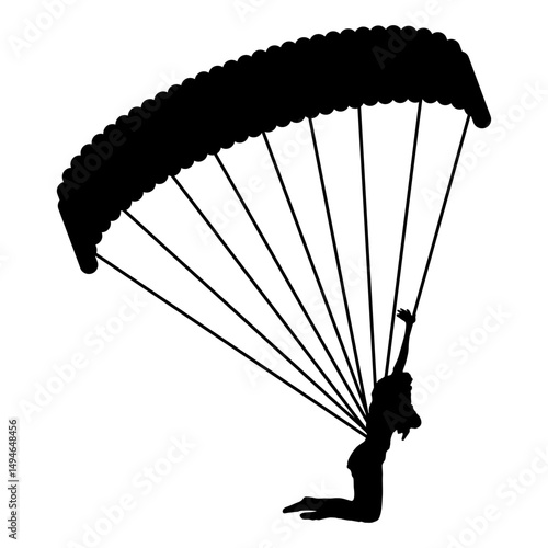 Silhouette of a Skydiver with Parachute in Flight
