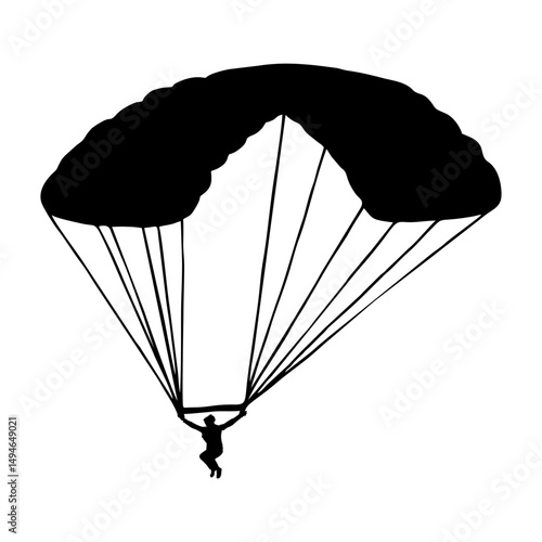 Silhouette of a Skydiver with Parachute in Flight