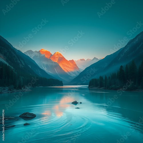 Turquoise River with Deep Glow and Mountain View - International Award-winning LUT with Nordic Pastel Colors and Spiritual Imagery