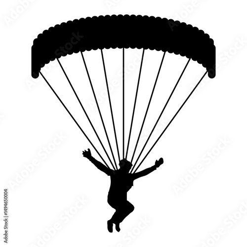 Silhouette of a Skydiver with Parachute in Flight