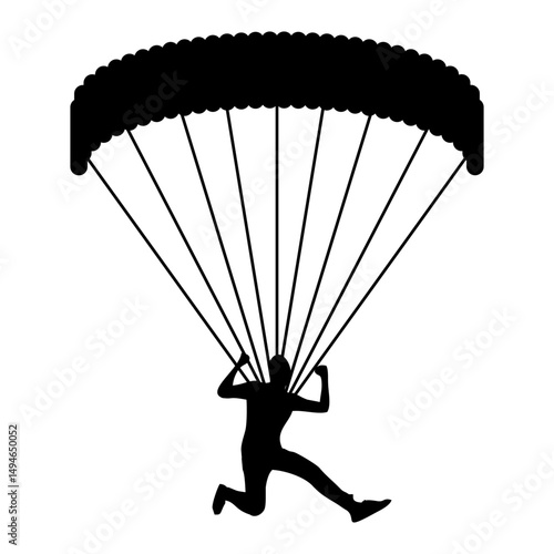 Silhouette of a Skydiver with Parachute in Flight